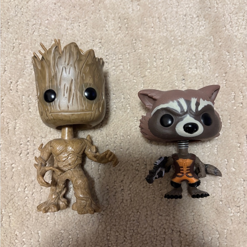 Funko Brown Groot and Rocket Figures